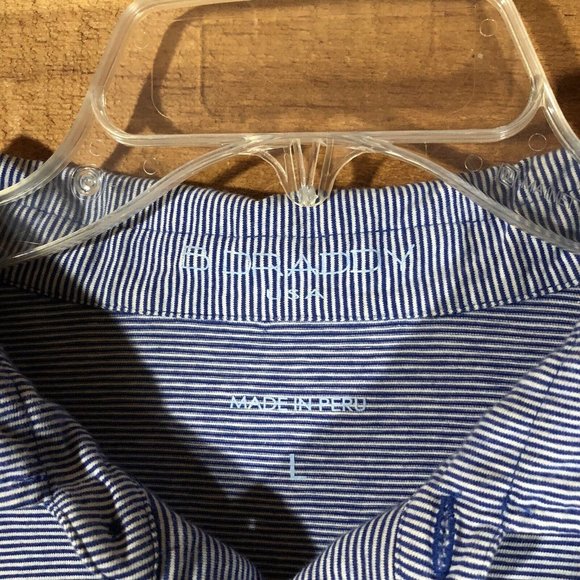 B. Draddy Polo Golf Shirt Mens Size Large OS Logo Pocket Pinstripe Blue EUC - Picture 6 of 12